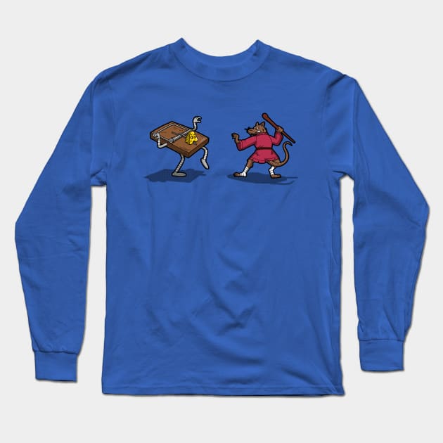 Funny Master Rat And Cheese Fighting Cartoon Long Sleeve T-Shirt by BoggsNicolas